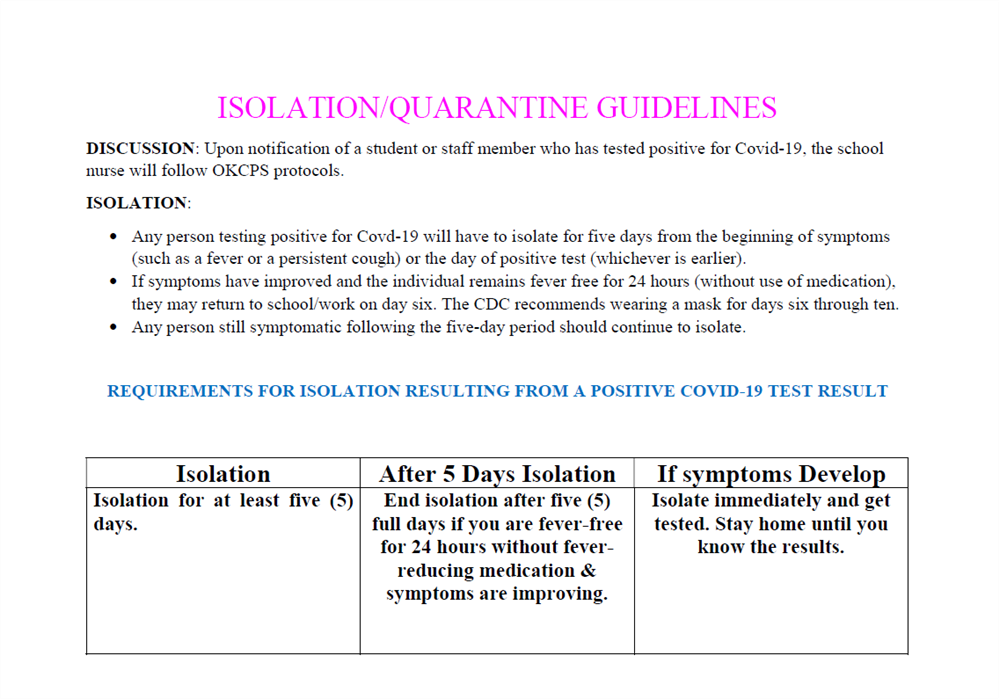 Isolation/Quarantine Guidelines